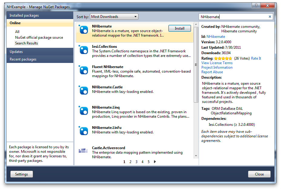NHExample NuGet Window